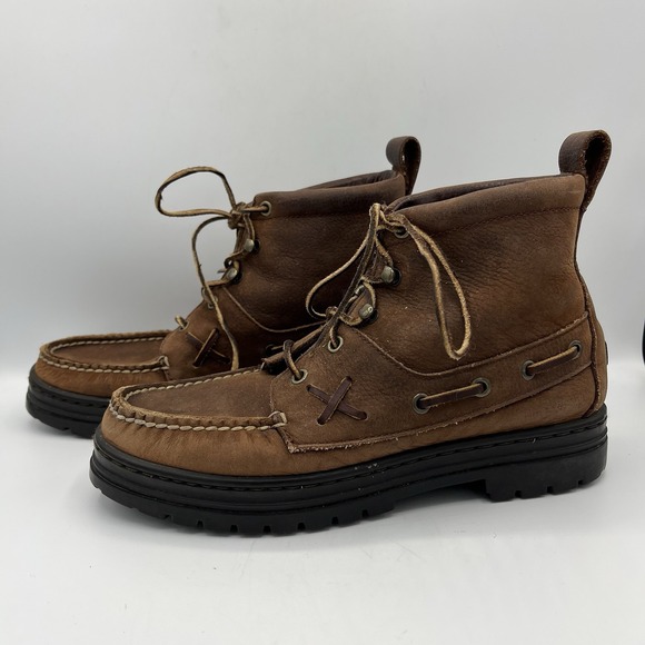 Vintage Ralph Lauren Polo Sport Boots Womens 7‎ Brown Country Ranger Moc Leather - Picture 5 of 16